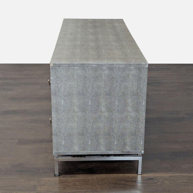 CB2 Cb2 Shagreen Modern Grey 4-Drawer Dresser With Metal Base For Sale - Image 4 of 11