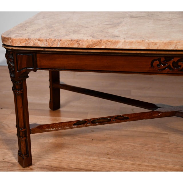 1940s English Chippendale Mahogany Marble Top Coffee Table Accent Table . For Sale - Image 4 of 14