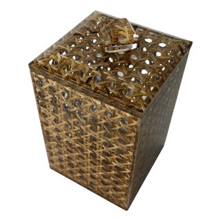Mid-Century Italian Acrylic Glass and Rattan Box in the style of Christian Dior, 1970 For Sale