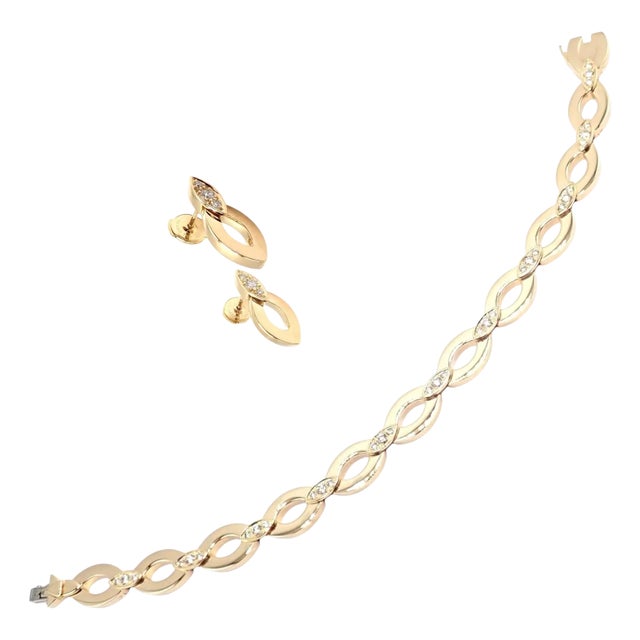 Late 20th Century Cartier Yellow Gold & Diamond Diadea Link Bracelet & Earrings Set - 3 Pieces For Sale