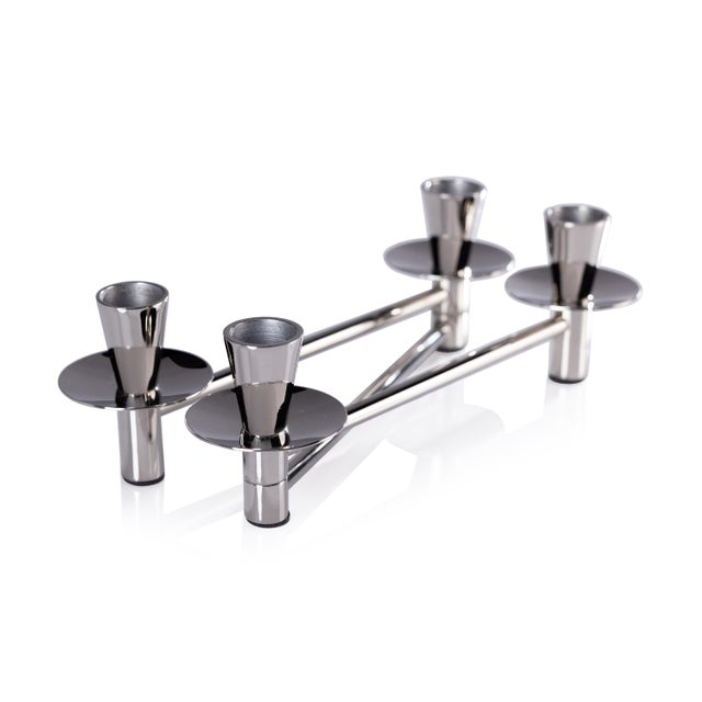 Contemporary Méduse Expandable 4-Piece Taper Candle Holder Set, Nickel For Sale - Image 3 of 6