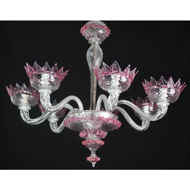 1970s Wonderful Vintage Pink Venetian Chandelier Murano Glass 7 Arms For Sale - Image 6 of 18