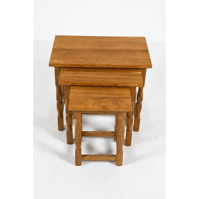 Henning Kjaernulf 1970s Three Oak Nesting Tables Attributed to Henning Kjaernulf For Sale - Image 4 of 14