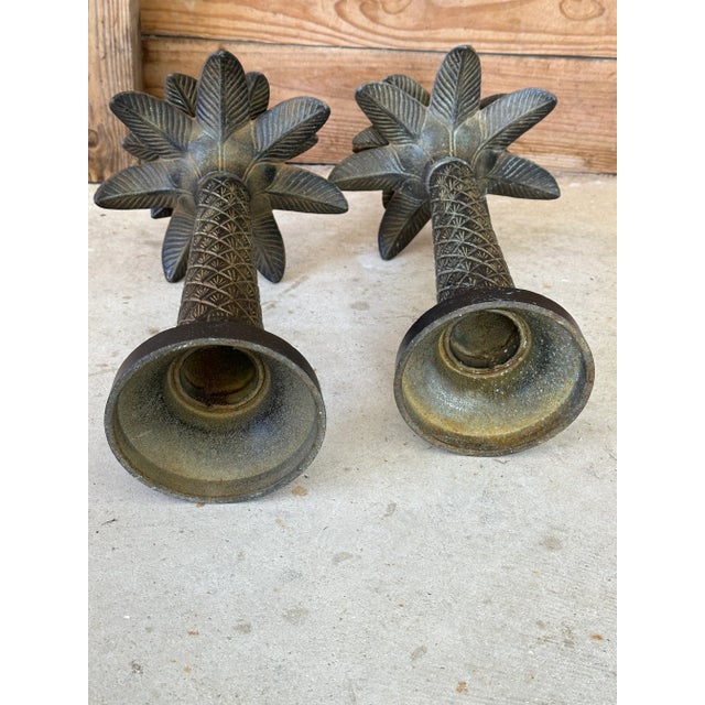 Coastal Metal Palm Tree Candle Holders-Pair For Sale - Image 9 of 11