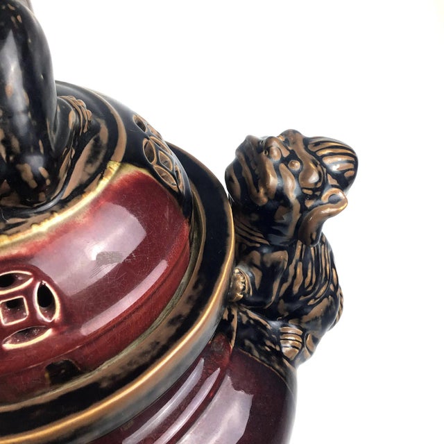 Late 20th Century Large Chinese Porcelain Foo Dog Lion Incense Burner For Sale - Image 5 of 13