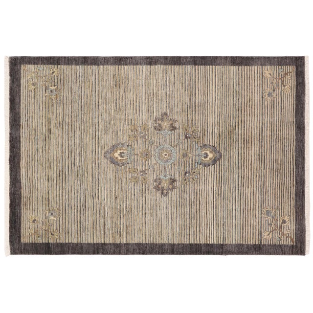 Modern Gabbeh Gray/Blue Wool Rug - 4'7'' X 6'6'' For Sale - Image 9 of 10