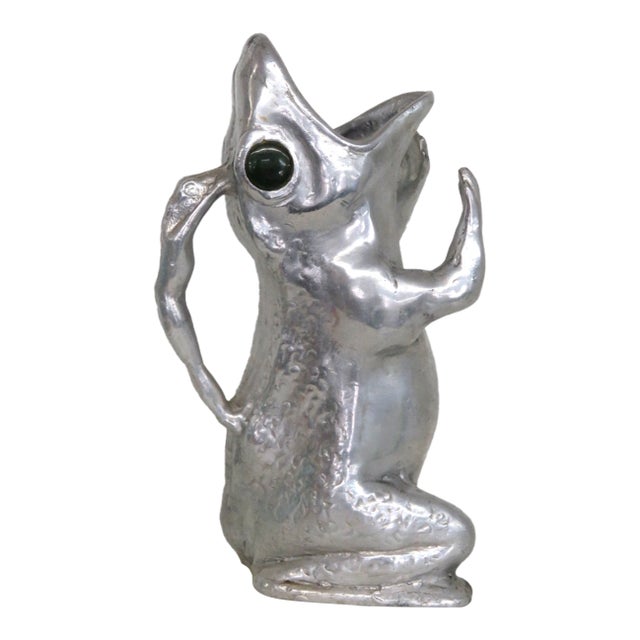 Arthur Court 1979 Handled Frog Pitcher Cast Aluminum With Green Stone Eyes 4910b For Sale