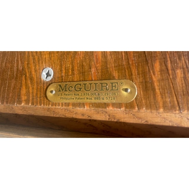 Authentic McGuire Vintage Rattan Console Table, Refinished Herringbone Wood Top For Sale - Image 9 of 9