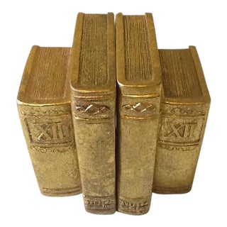 Vintage Faux Book Gold Resin Bookends For Sale
