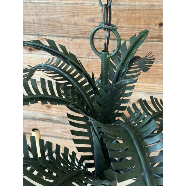 Coastal Regency Sculptural Currey & Co Metal Tole Palm Leaf Chandelier For Sale - Image 12 of 12