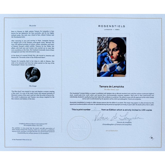 Tamara de Lempicka, The Blue Scarf, 1930 / 2023, Giclée Print For Sale - Image 6 of 7
