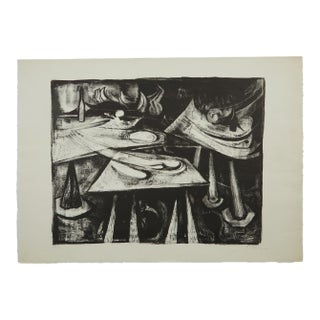 Mid Century Block Print #14 Unknown Artist 1958 on Watercolor Paper For Sale