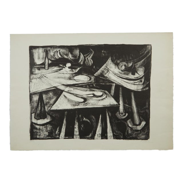 Mid Century Block Print #14 Unknown Artist 1958 on Watercolor Paper For Sale