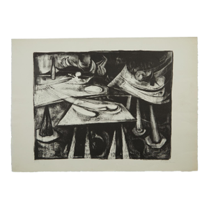 Mid Century Block Print #14 Unknown Artist 1958 on Watercolor Paper
