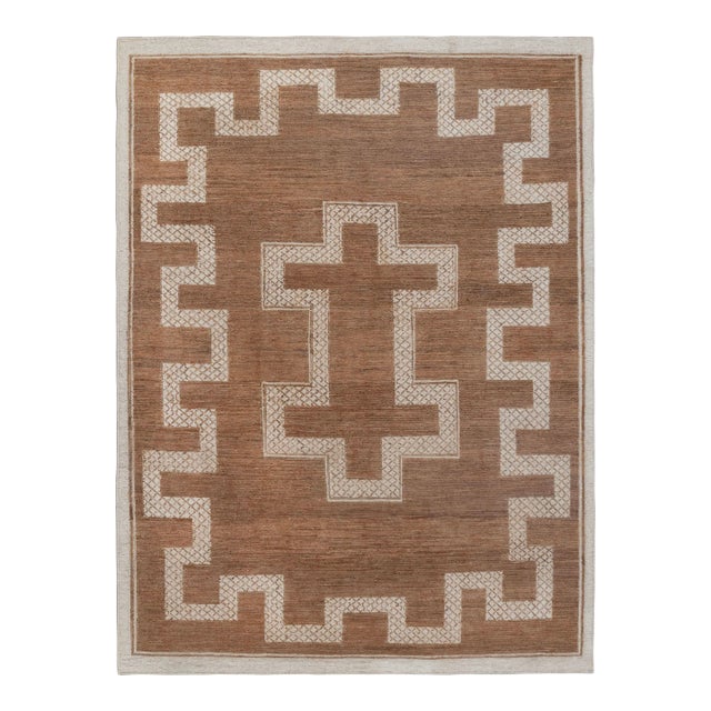 10x14Ft. Natural Brown Jute cream design Taureg Inspired Soumek Jute Hand Woven Rug For Sale
