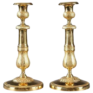 Ormolu Candlesticks with Palmettes and Flowers, Set of 2