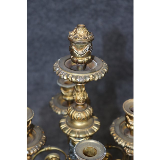 1910s Pair 1920's French Louis XV Style Marble and Bronze Candelabras For Sale - Image 5 of 9