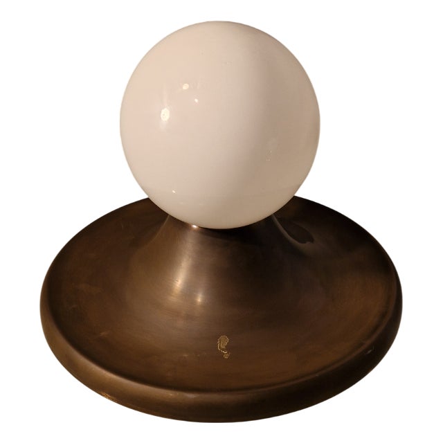 Vintage Wall Lamp in Burnished Brass and Opaline Glass by Achille & Pier Giacomo Castiglioni for Flos, 1960s For Sale