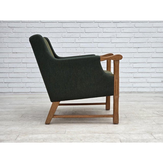 Danish Armchair in Green Furniture Wool and Oak Wood, 1970s For Sale - Image 11 of 18