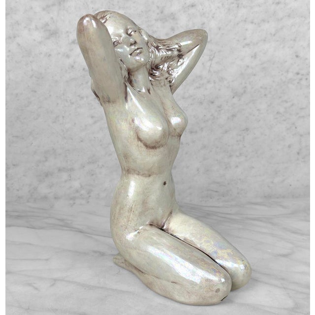 Vintage 12" Art Deco Nude Women Iridescent Ceramic Sculpture For Sale - Image 4 of 9