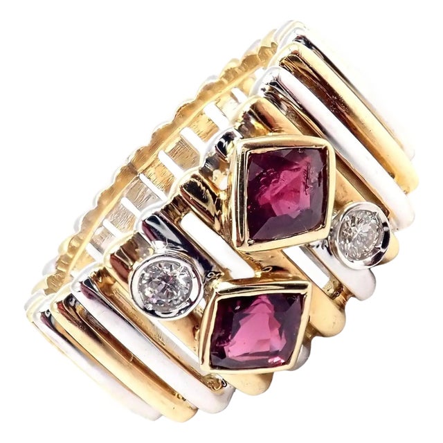 Van Cleef & Arpels Ruby Diamond Yellow + White Gold Ring, Size 6.5 For Sale