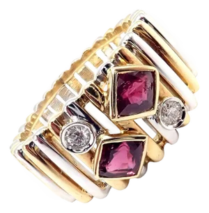 Van Cleef & Arpels Ruby Diamond Yellow + White Gold Ring, Size 6.5
