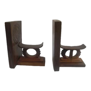 Mid Cenury Hand-Carved Ashanti Stool Bookends, Pair