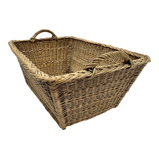 Vintage 1930s European Woven Wicker Market Basket For Sale