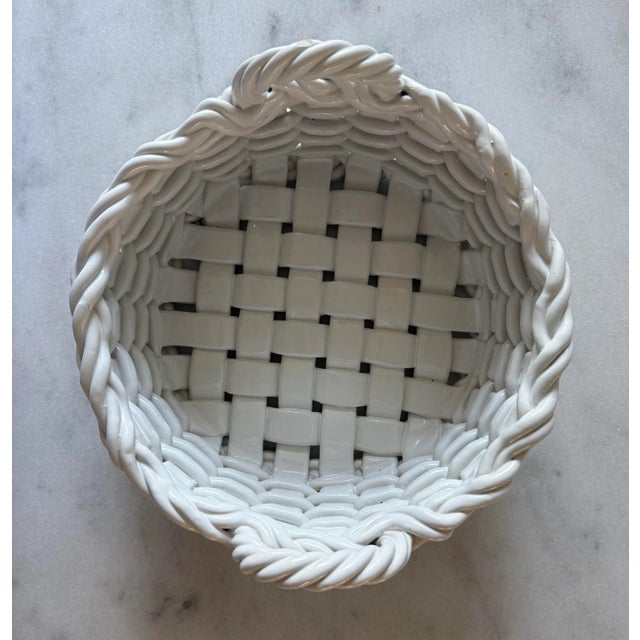 Vintage Italian White Woven Ceramic Basket For Sale In Austin - Image 6 of 11