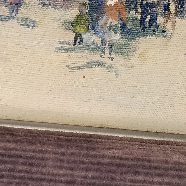 Textile VTG Street Scene #2 Impressonist Painting Purple Velvet Matt Silver Frame 1978 For Sale - Image 7 of 15