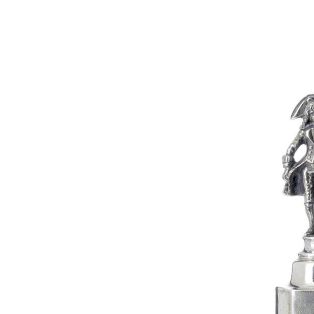 Silver - Silver toothpick holder. Portuguese; 20th century; decorated with a figure of a nobleman in perfect relief;...