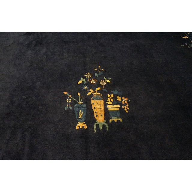 Fascinating Navy Background With Lovely Intricate Floral Design Antique Chinese Peking Rug For Sale In New York - Image 6 of 8