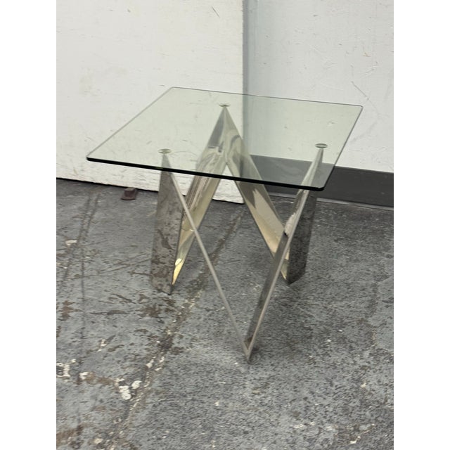 Chrome Calvin Chrome + Glass Side Tables, Pair For Sale - Image 8 of 12