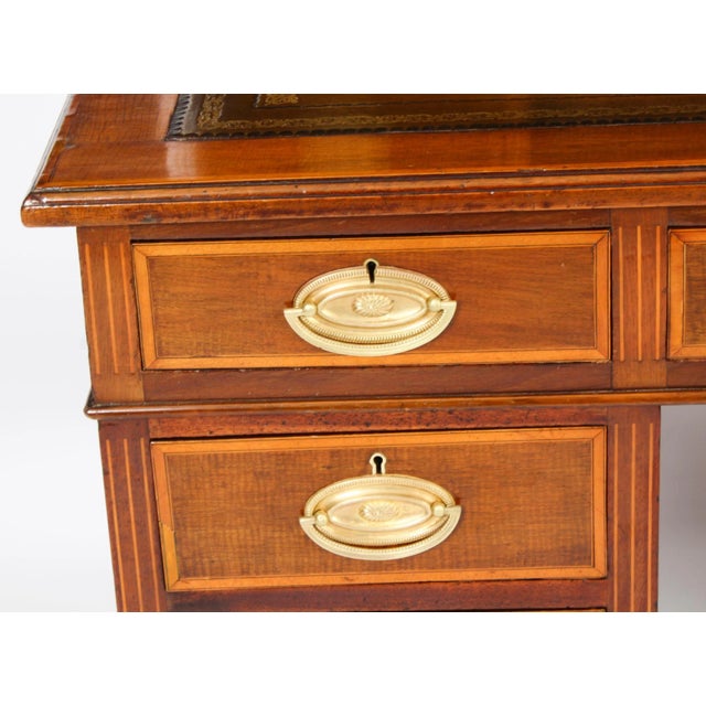 19th Century Victorian Inlaid Mahogany Pedestal Desk For Sale - Image 11 of 18