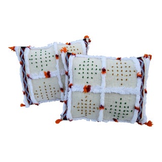 Vintage Handwoven Moroccan Colorful Berber Pillows - Set of 2 For Sale