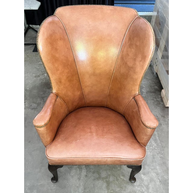 20th Century French Country Style Leather Wingback Armchair For Sale - Image 4 of 13