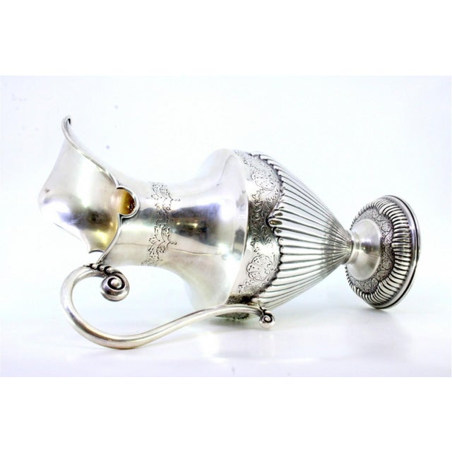 Metal Water Jug in Fluted Silver with Engravings and Scrolls Handle For Sale - Image 7 of 9