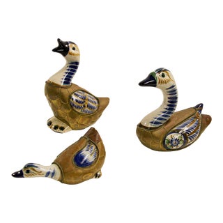 Mexican Hand Painted Colorful Tonala Pottery Ducks - Set of 3 For Sale