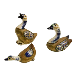 Mexican Hand Painted Colorful Tonala Pottery Ducks - Set of 3