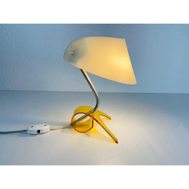 White and Orange Acrylic Glass Table Lamp, 1970s For Sale - Image 4 of 11