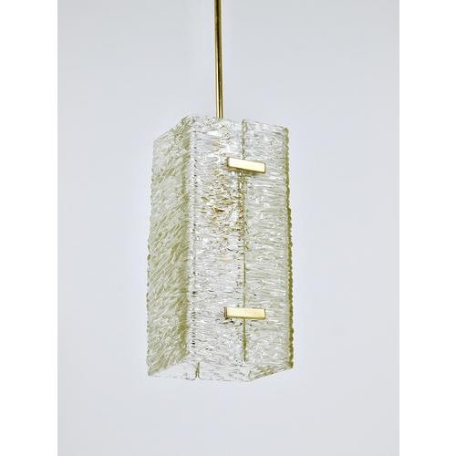 White Rectangular Textured Glass & Brass Pendant Lamp attributed to J. T. Kalmar for Kalmar, 1950s For Sale - Image 8 of 18