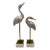1970s Hollywood Regency Silver Leaf Crane Sculptures on Thick Lucite Bases - A Pair For Sale