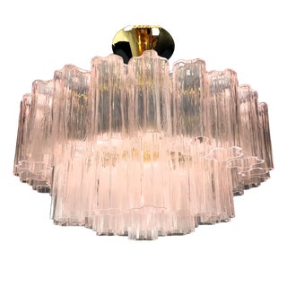 Art Deco Pink Murano Glass Chandelier in the style of Barovier, Venice, Italy, 1982 For Sale