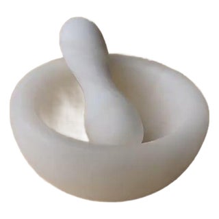 Mid-Century Marble Mortar and Pestle in White Stone with Structure, Italy, 1980s, Set of 2 For Sale