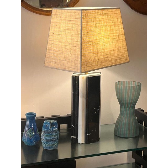 Stone Large Geometric Black and White Marble Table Lamp, Italy, 1970s For Sale - Image 7 of 7