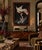 Striking 1970s vintage surrealist-style oil on canvas painting featuring a dramatic white bird hovering above an abstract,...
