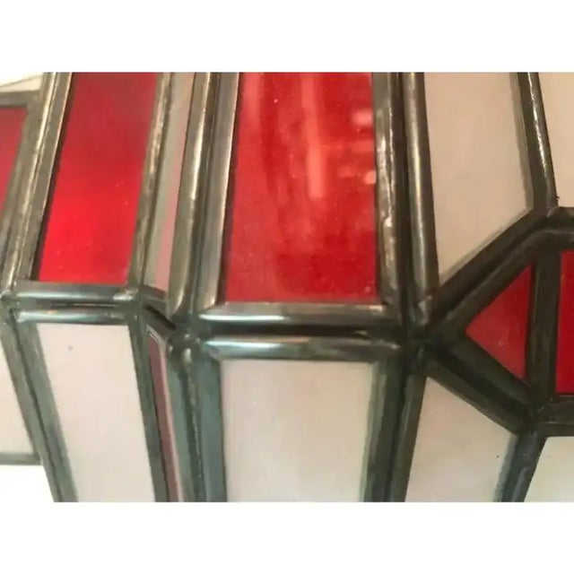 Art Deco-Style White Milk & Red Glass & Bronze Chandelier, Pendant or Lantern For Sale - Image 10 of 18