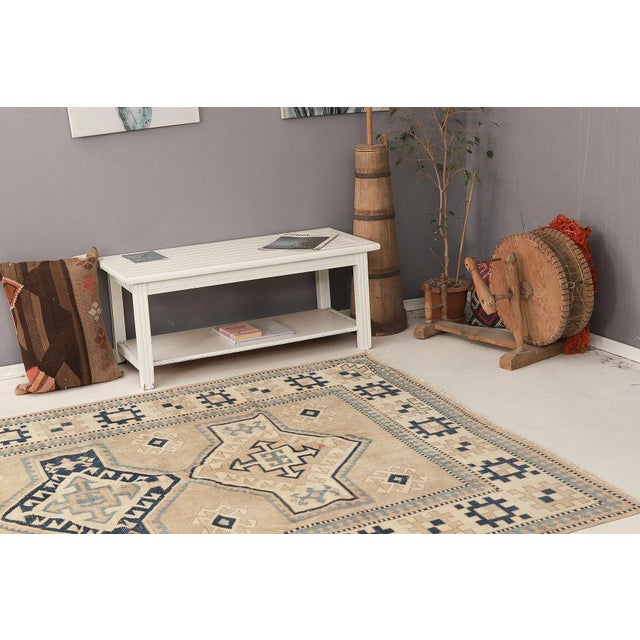 Mid 20th Century Vintage Washed Out Wool Rug For Sale In Los Angeles - Image 6 of 7