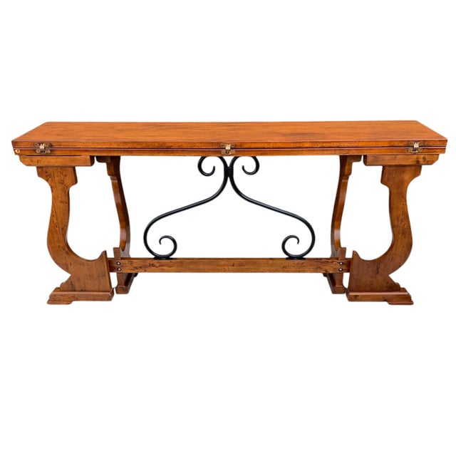 Mid 20th Century Unique "Fratino" Console Table With Fold-Over Top, Iron Supports, and Lyre-Shaped Hinged Legs For Sale - Image 5 of 12