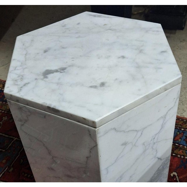 Italian Hexagonal Carrara Marble Monolith Pedestal Side Table, 1990s For Sale - Image 3 of 13